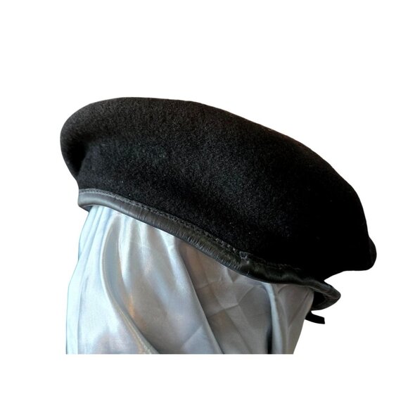 Beret Black Wool Leather Band W/Flash Sz 7 R&B Inc Military Beretta - Picture 1 of 7
